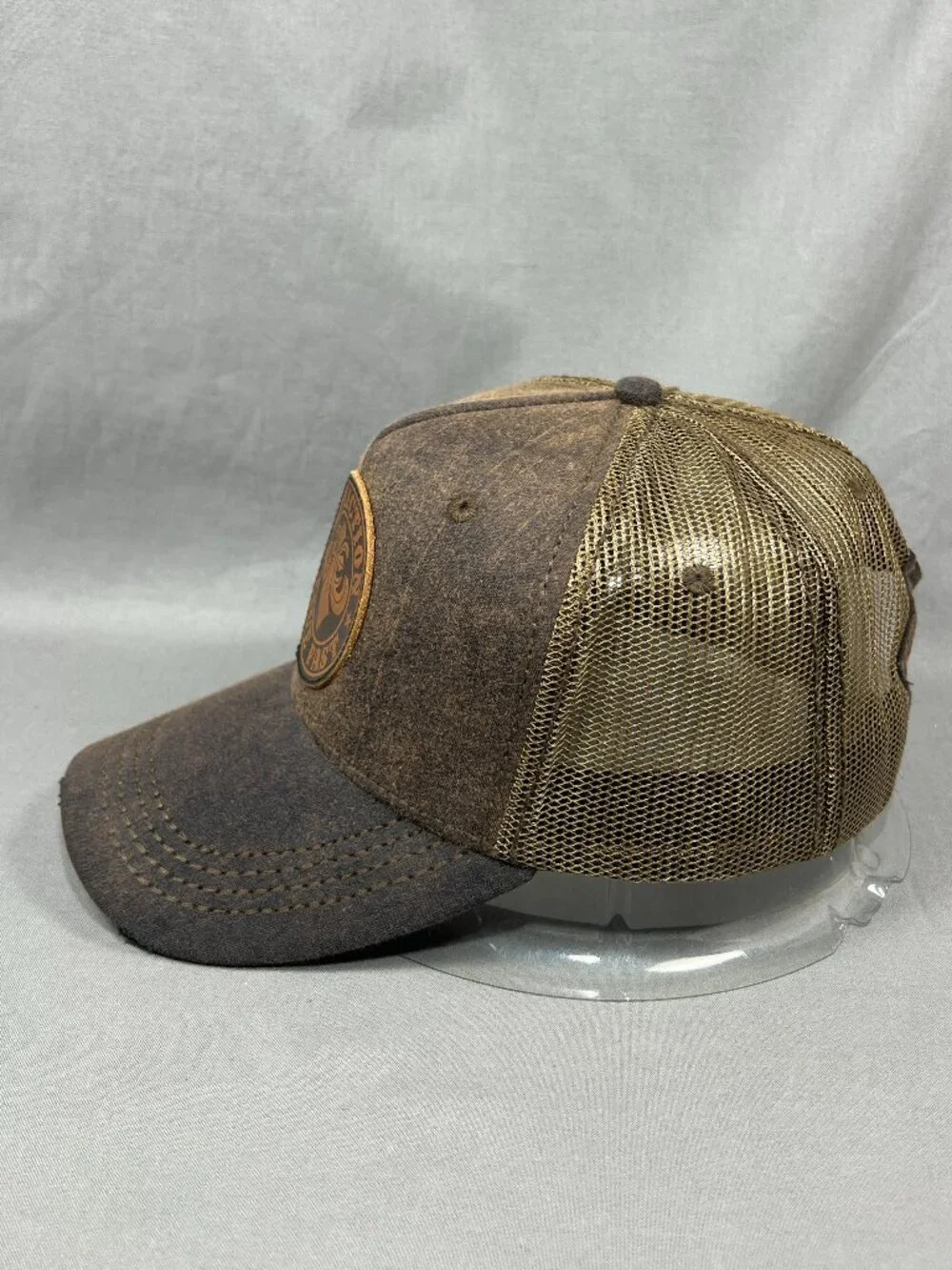 Affliction Live Fast Trucker Hat Snapback Brown Leather Patch Distressed Cap